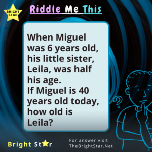 Read more about the article When Miguel was 6 years old, his little sister, Leila, was half his age. If Miguel is 40 years old today, how old is Leila?