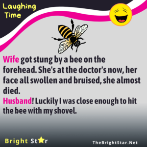 Read more about the article Wife got stung by a bee on the forehead. She’s at the doctor’s now, her face all swollen and bruised, she almost died. Husband! Luckily I was close enough to hit the bee with my shovel.